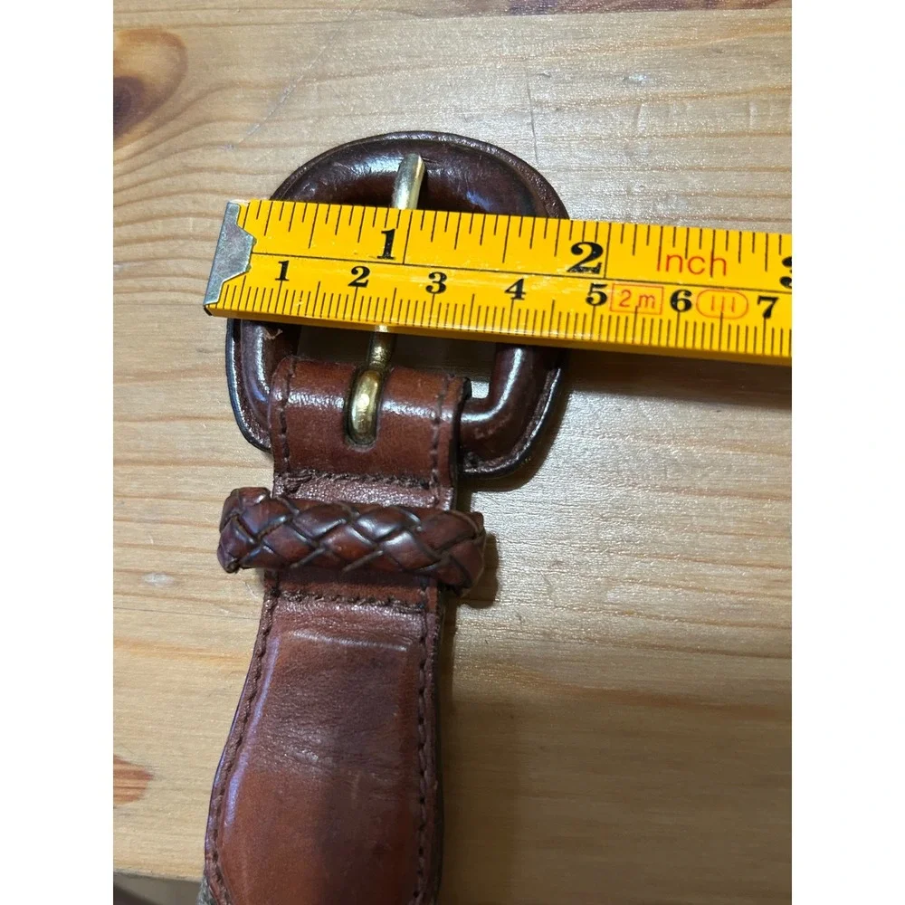 Talbots Woven Belt Brown Leather Trim Olive Green Large Classic Preppy Old Money